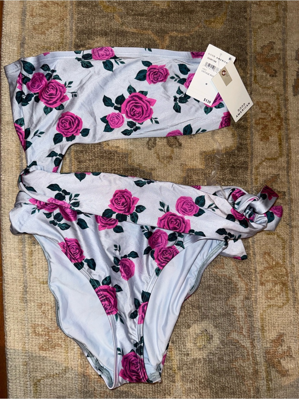 Women’s One-Piece Swimsuit with Pink Rose Print